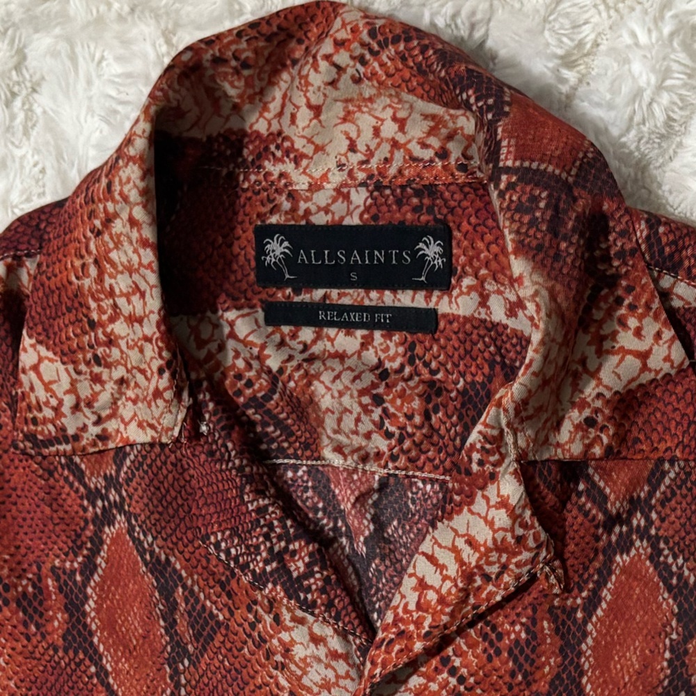 All Saints Red Snake Print Casual Button Down Shirt - Picture 12 of 15